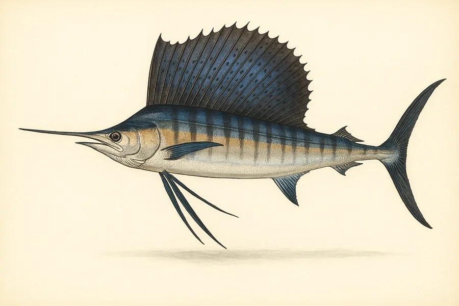 Sailfish identification illustration — side view for checking Mississippi size limits