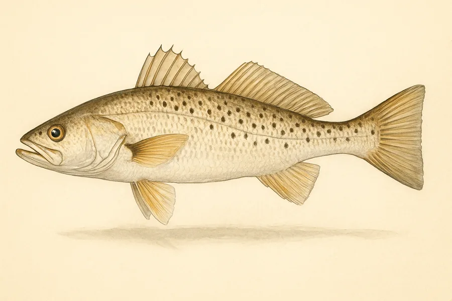Sand seatrout (white trout) identification illustration — side view for checking Mississippi size limits