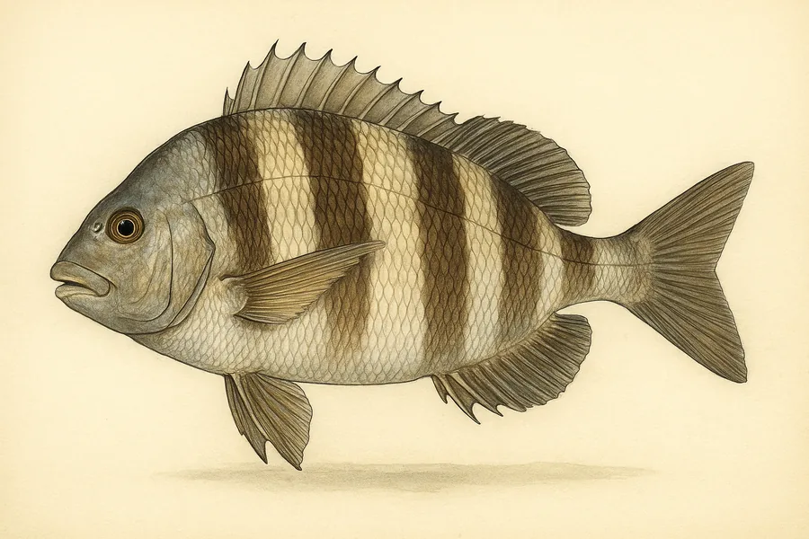 Sheepshead identification illustration — side view for checking Florida size limits