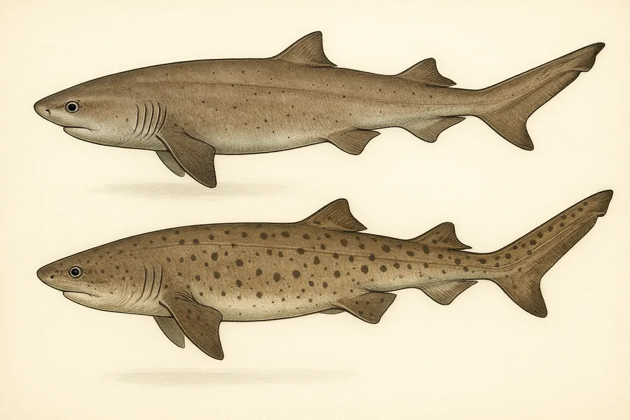 Sixgill and sevengill shark identification illustration — side view for checking California size limits