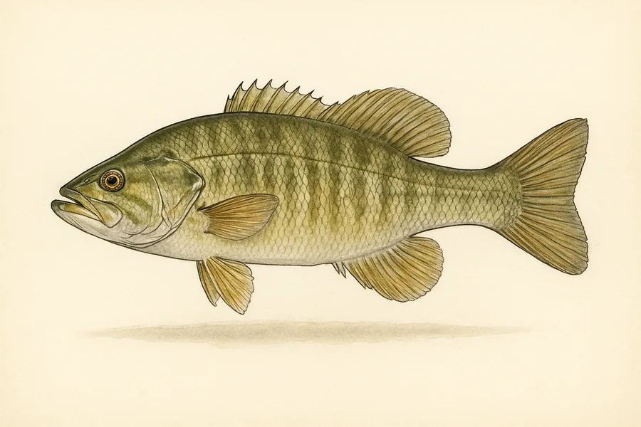 Smallmouth bass identification illustration — side view for checking Montana size limits