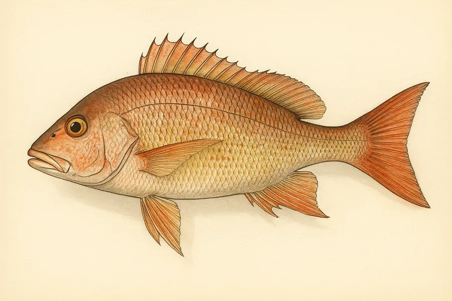 Snapper (all species, combined) identification illustration — side view for checking Maryland size limits