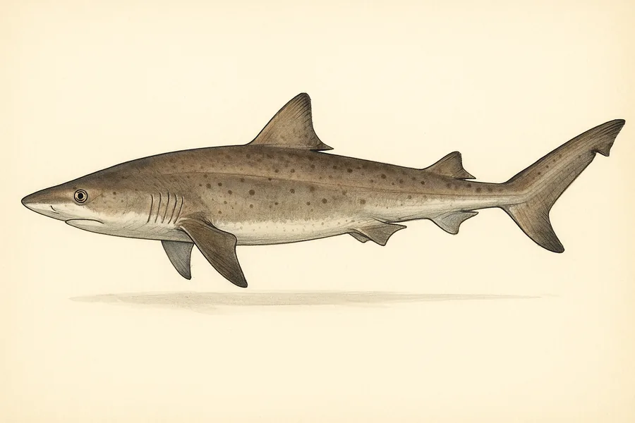 Soupfin shark identification illustration — side view for checking California size limits