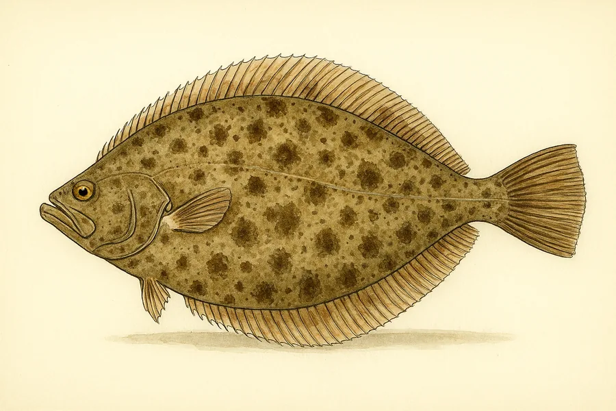 Southern flounder identification illustration — side view for checking Texas size limits