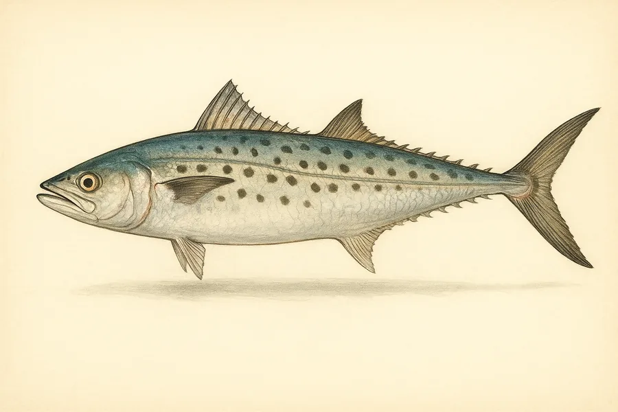 Spanish mackerel identification illustration — side view for checking Florida size limits