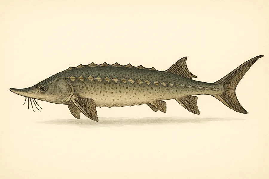 Sturgeon identification illustration — side view for checking Virginia size limits