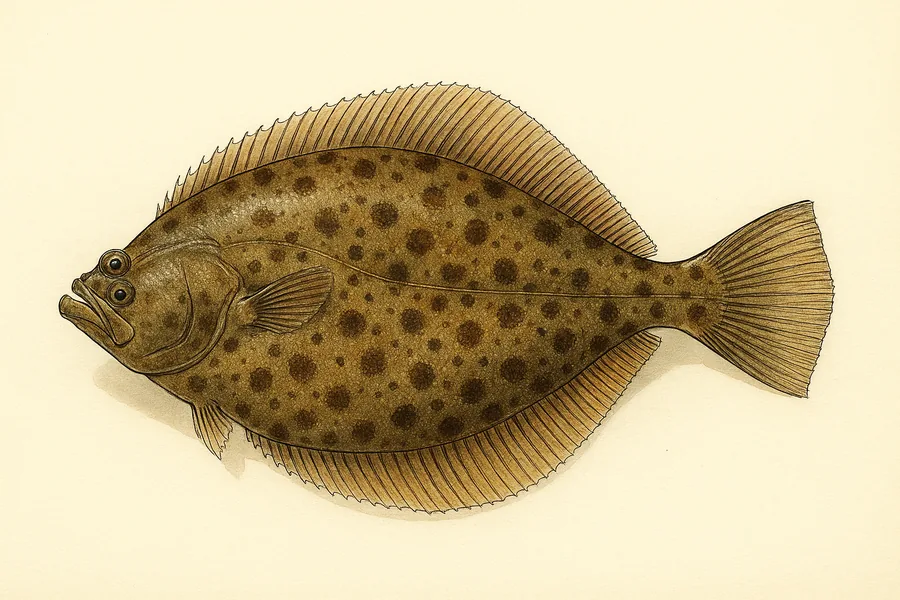 Summer flounder (fluke) identification illustration — side view for checking New York size limits