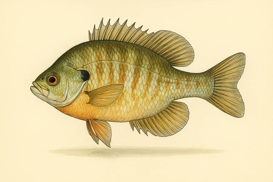 Sunfish (bluegill, pumpkinseed and other sunfish) identification illustration — side view for checking Minnesota size limits