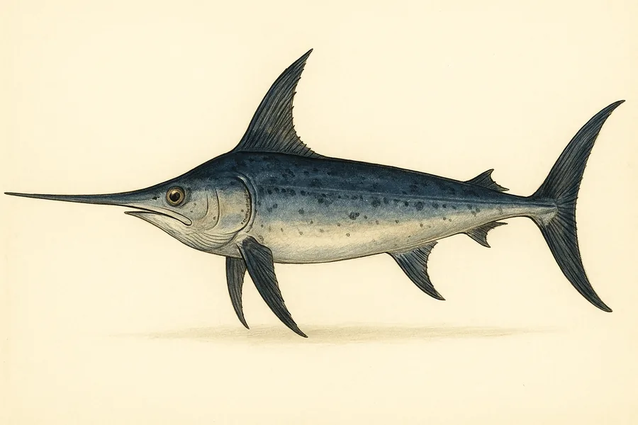 Swordfish identification illustration — side view for checking Mississippi size limits