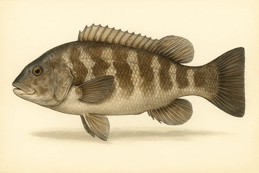 Tautog (blackfish) identification illustration — side view for checking New York size limits