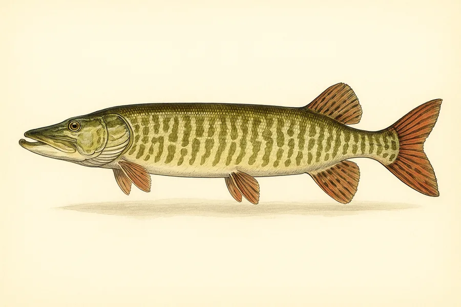 Tiger muskie identification illustration — side view for checking Colorado size limits