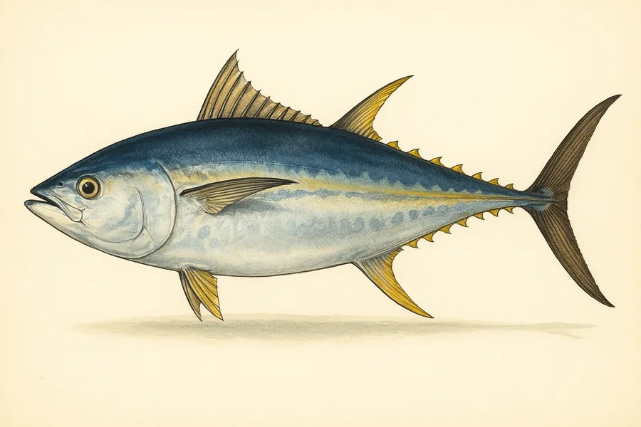 Tuna, other (including bigeye and yellowfin) identification illustration — side view for checking California size limits