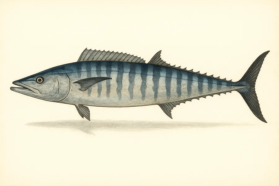 Wahoo identification illustration — side view for checking North Carolina size limits