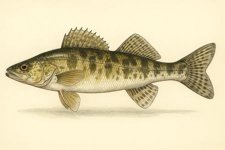 Walleye and sauger identification illustration — side view for checking Minnesota size limits
