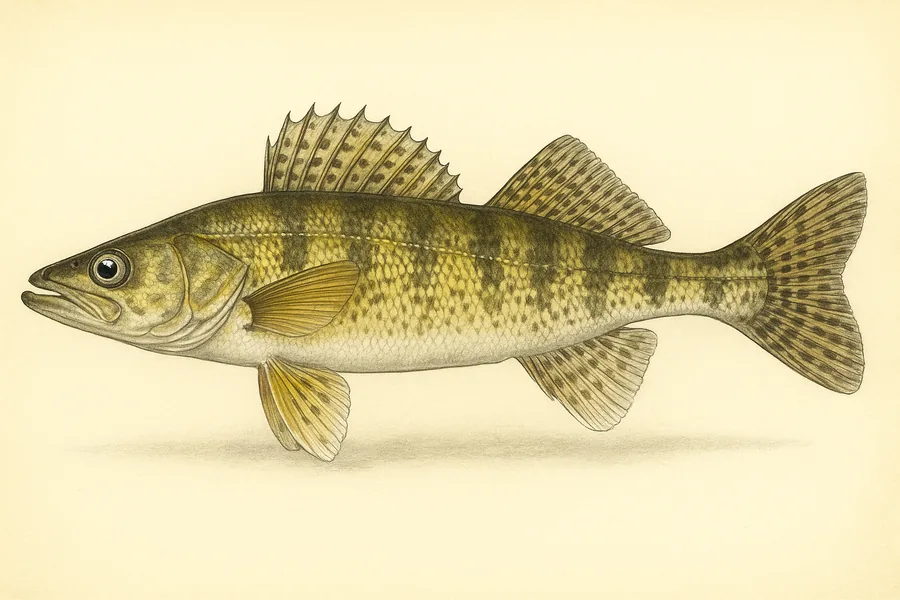 Walleye, saugeye and sauger identification illustration — side view for checking Colorado size limits