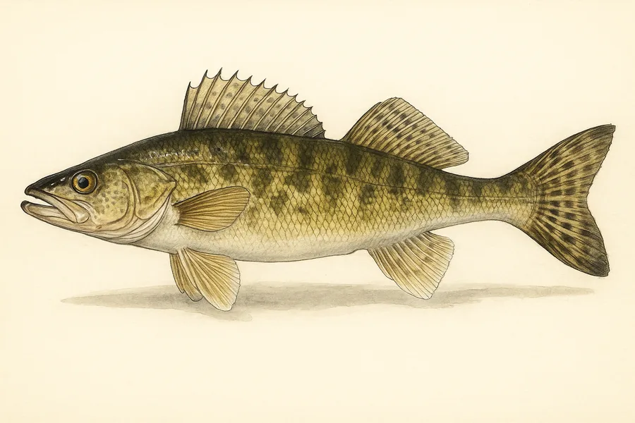 Walleye identification illustration — side view for checking Mississippi size limits
