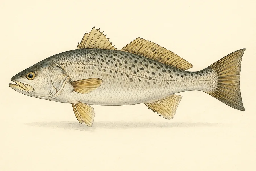 Weakfish (gray trout) identification illustration — side view for checking North Carolina size limits
