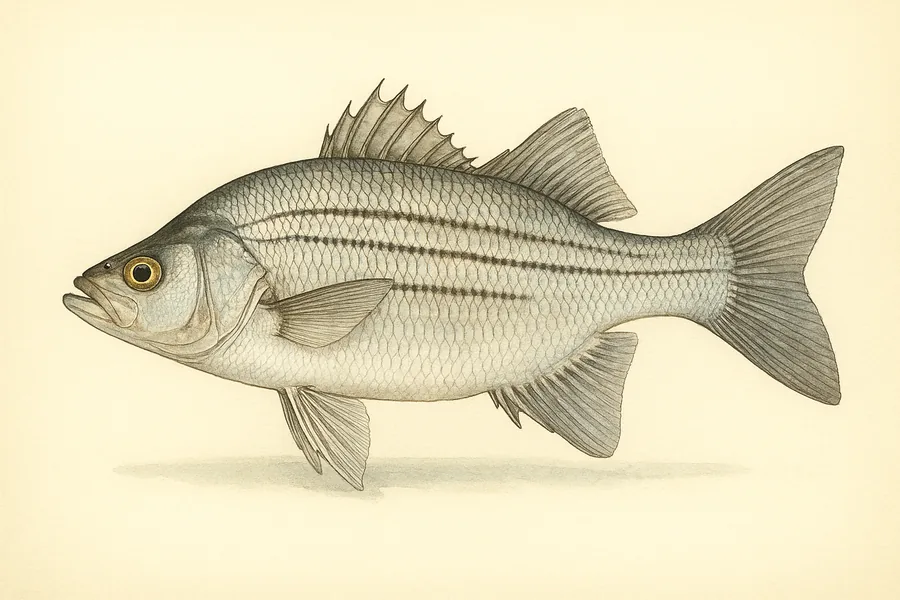 White bass identification illustration — side view for checking Louisiana size limits