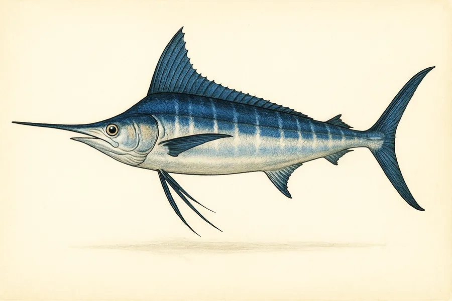 White marlin identification illustration — side view for checking Louisiana size limits