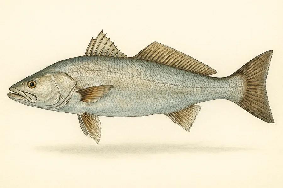 White seabass identification illustration — side view for checking California size limits