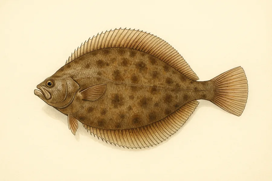 Winter flounder identification illustration — side view for checking New York size limits