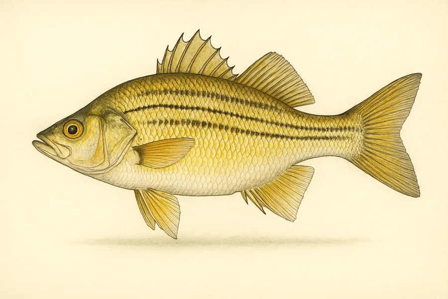 Yellow bass identification illustration — side view for checking Louisiana size limits