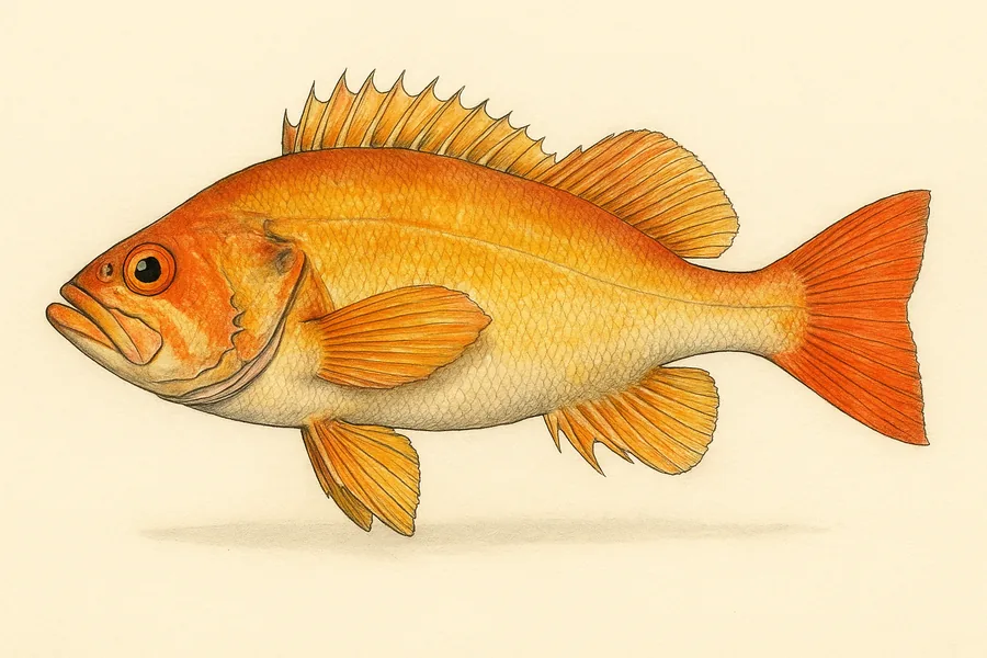 Yelloweye rockfish identification illustration — side view for checking California size limits
