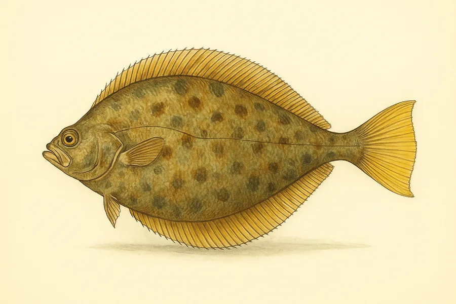Yellowtail flounder identification illustration — side view for checking New York size limits