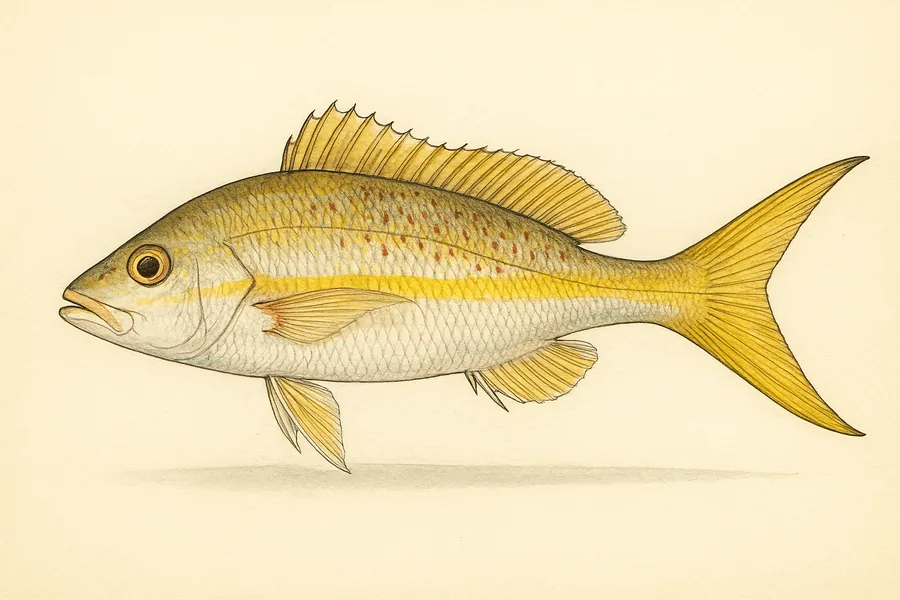 Yellowtail snapper identification illustration — side view for checking Florida size limits