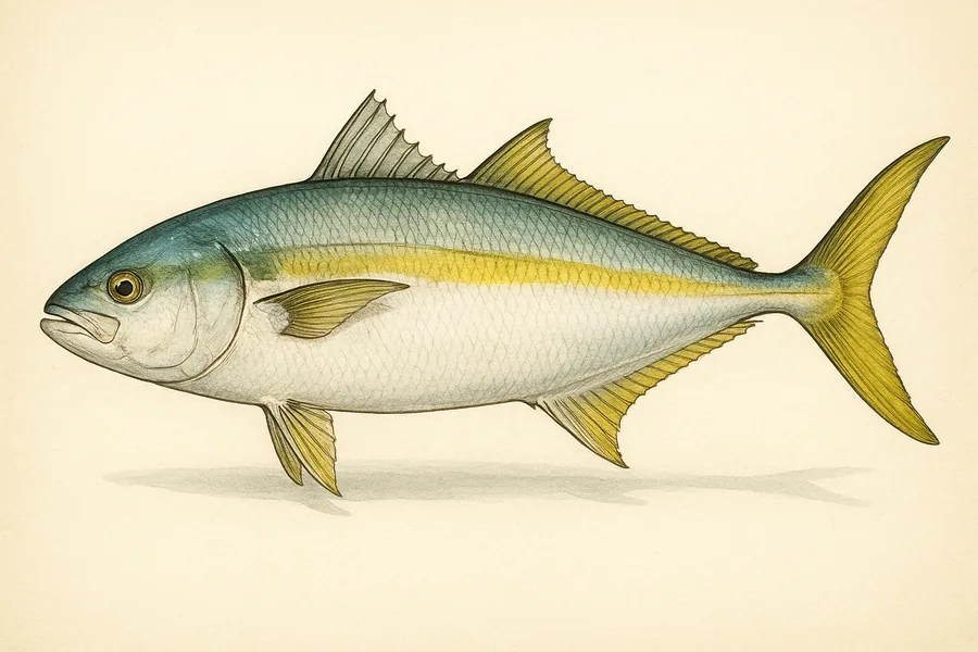 Yellowtail identification illustration — side view for checking California size limits